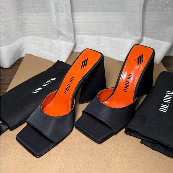 The Attico Shoes - The Attico Devon Mules Black Satin Sculptural Heel EU 38